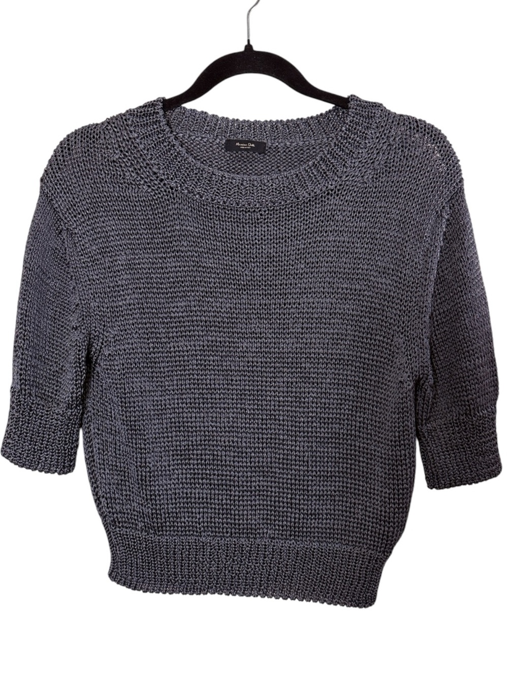 Massimo Dutti Italy Women’s Chunky Cotton Knit Pewter Crewneck Sweater sz S